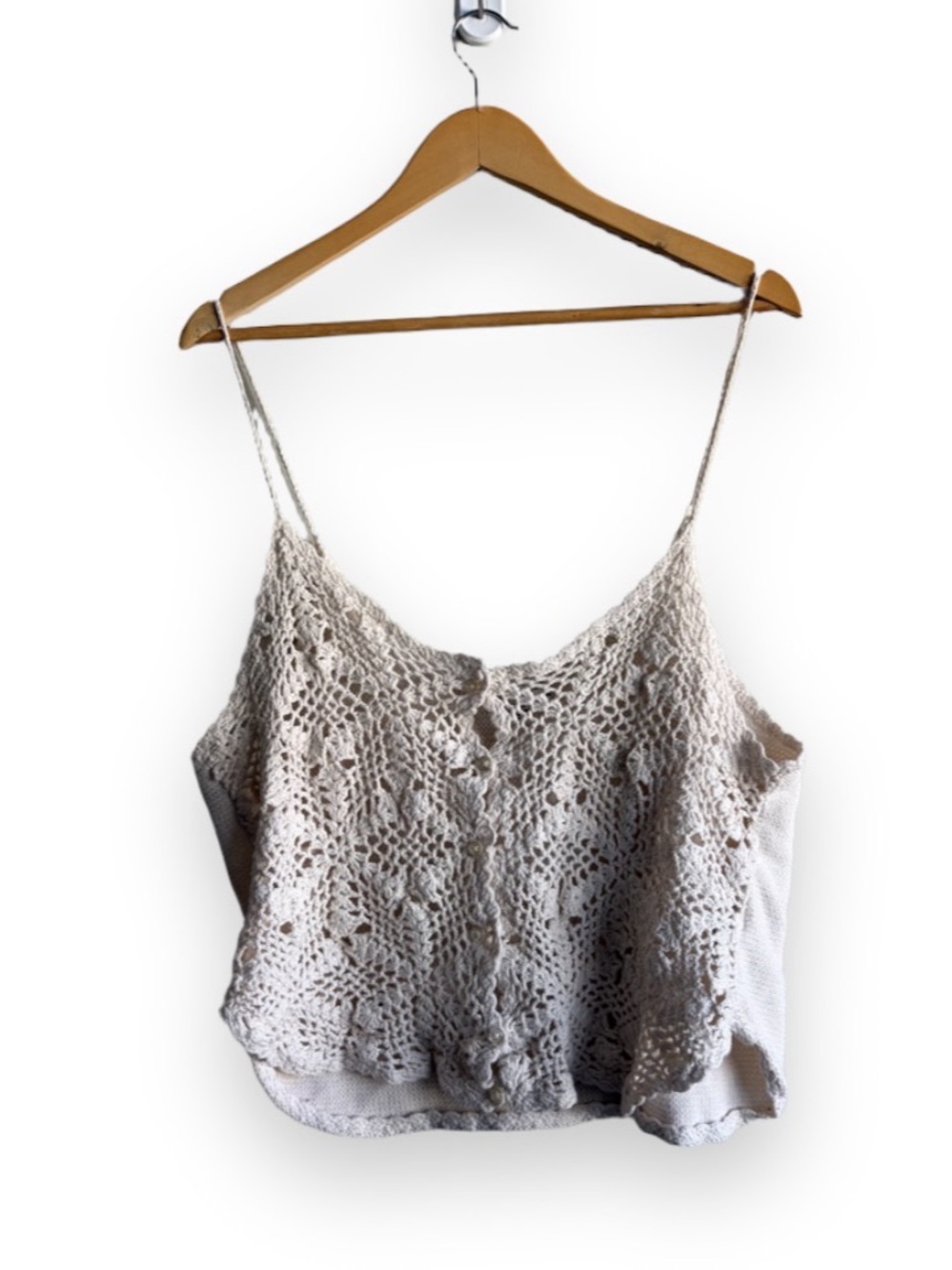 AMERICAN EAGLE Cream Lace Knit Crochet Camisole Button - SIZE MEDIUM